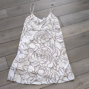 White and Brown Floral Dress With Button Detailing
